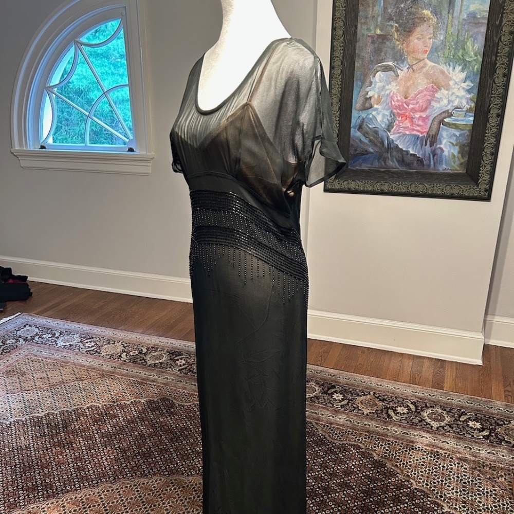 Fleur de Paris black silk beaded overlay with golden slip underneath NEVER WORN